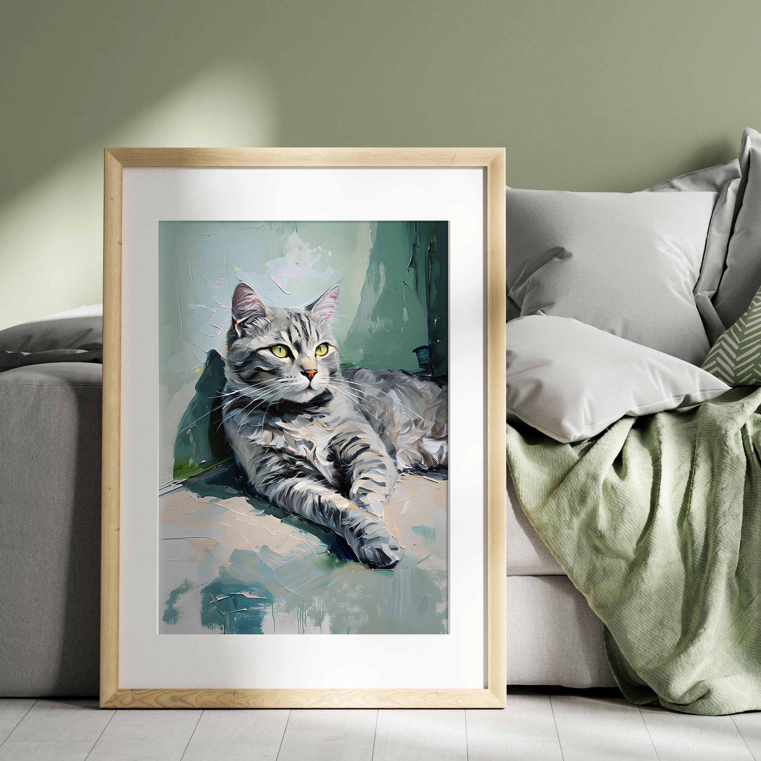 Grey Tabby Cat Art Print | Boho Portrait (digital Download) - Etsy