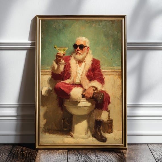 Vintage Santa with Martini, Funny Bathroom Art, Toilet Print, Holiday Decor, Printable Christmas Art (Digital Download)
