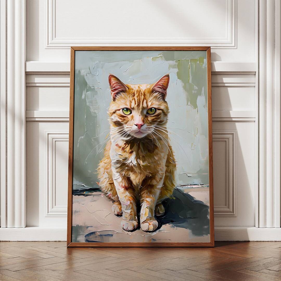 Ginger Tabby Cat Art Print | Emerald Green Boho Decor (digital Download ...
