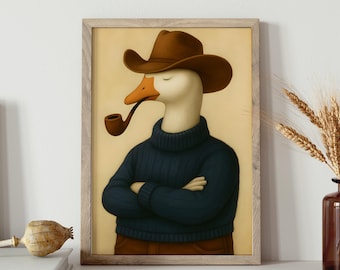 Lámina de Ganso Vaquero: Decoración de habitación infantil del oeste (Descarga digital)