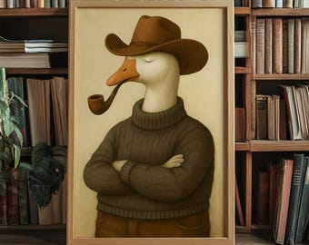 Lámina de ganso vaquero gracioso, arte occidental peculiar (descarga digital)