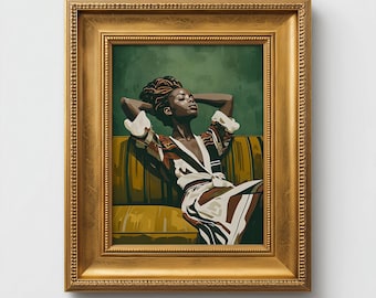 Emerald Green African Woman Art Print: Boho Home Decor (Digital Download)