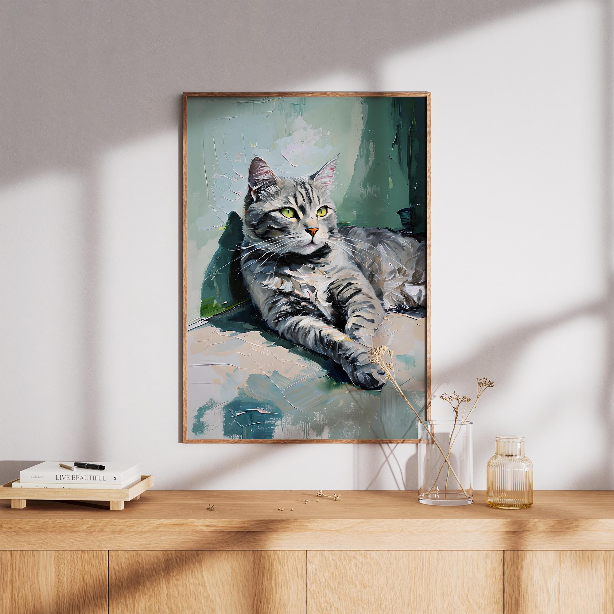 Grey Tabby Cat Art Print | Boho Portrait (digital Download) - Etsy