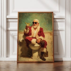 Cozy retro Christmas with a modern twist - Santa Claus is drinking martini in a bathroom taking a break from gift-giving duties.
bathroom wall decor
christmas art print
santa wall art
vintage santa print
funny bathroom art
christmas wall art
holiday wall art
christmas bathroom
bathroom poster
martini wall art
funny bathroom signs
whimsical christmas