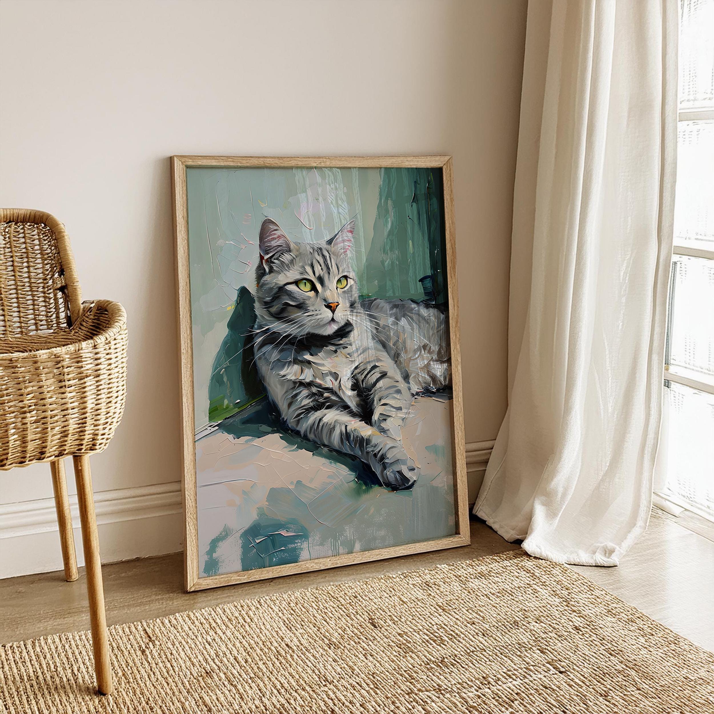 Grey Tabby Cat Art Print | Boho Portrait (digital Download) - Etsy