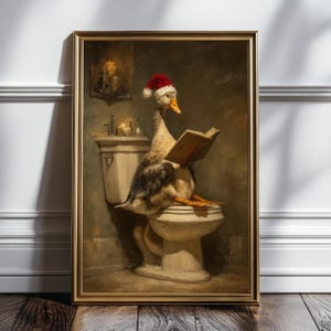 Vintage Silly Goose Wall Art - Christmas Duck Print, Holiday Bathroom Decor, Digital Download
