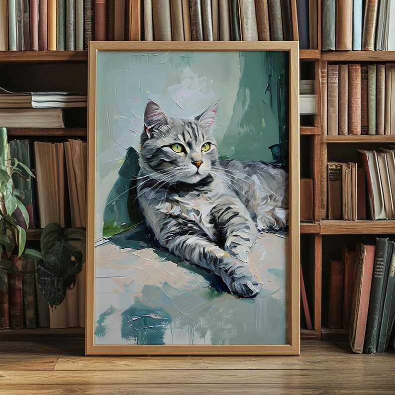 Grey Tabby Cat Art Print | Boho Portrait (digital Download) - Etsy