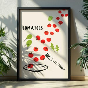 Pôster de tomate – Pôster minimalista de comida, Pôster de tomate para cozinha, Presente para amantes da gastronomia, Arte para cozinha para amantes da gastronomia, Arte de parede para salada e tomate, Pôster para impressão
