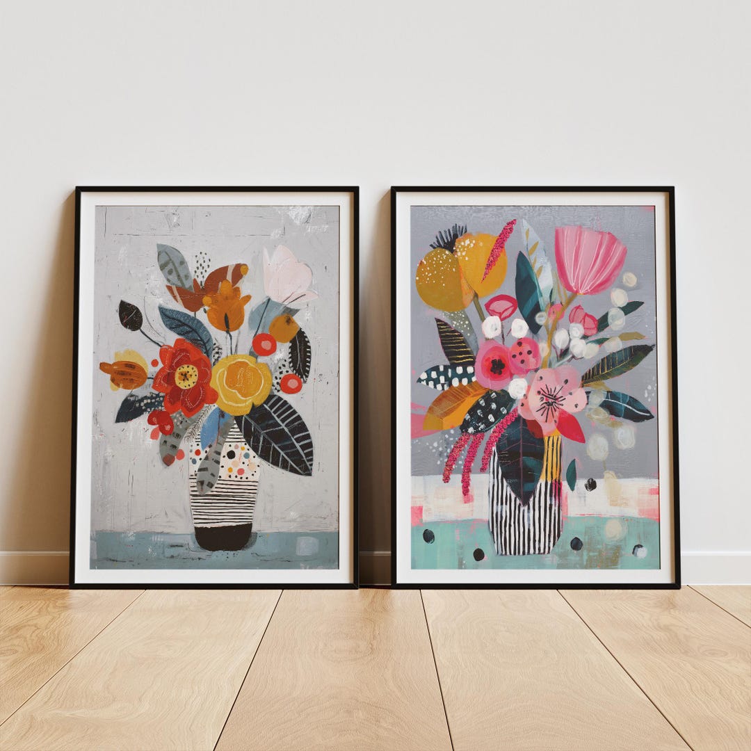 Abstract Floral Wall Art Set, Modern Flower Vase Prints, Botanical Art ...