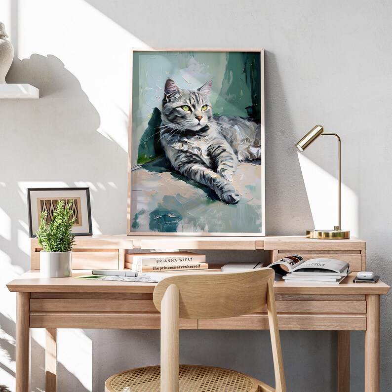 Grey Tabby Cat Art Print | Boho Portrait (digital Download) - Etsy
