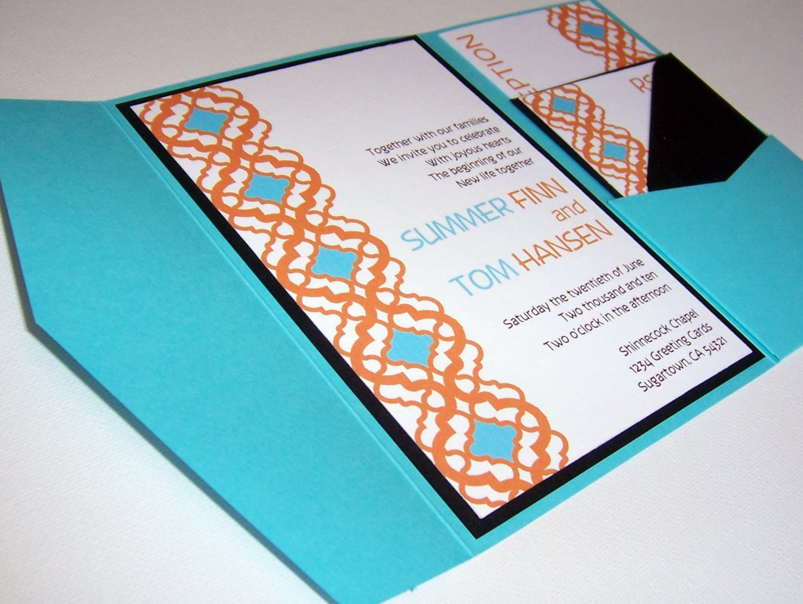 Wedding Invitation DIY Pocketfold Morrocan Aqua Orange | Etsy
