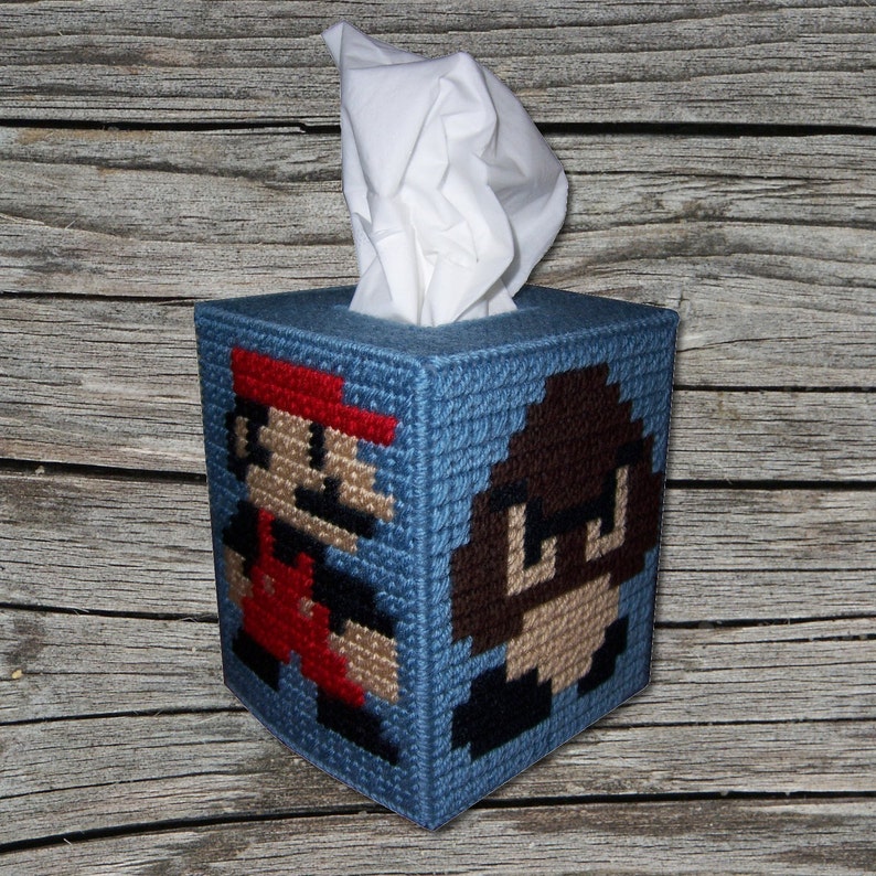 Pattern, Needlepoint, Plastic Canvas, Super Mario Brothers Tissue Box