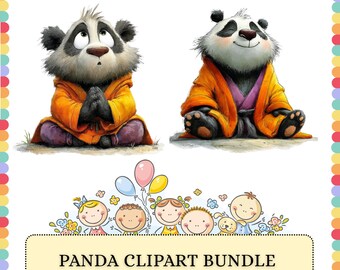 Panda PNG Bundle | Cartoon Kawaii Bear Characters | Sublimation Clipart Graphics Design Pack