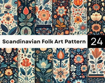Scandinavian Folk Art Patterns Bundle | Nordic Floral Seamless Digital Paper