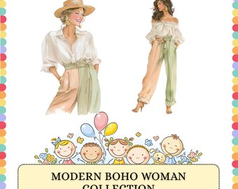 Boho Girl PNG Bundle | Woman Floral Fashion | Sublimation Clipart Graphics Design Pack