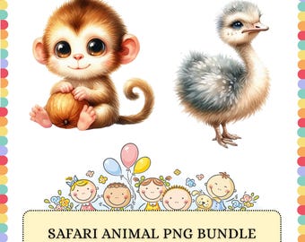 Baby Animal PNG Bundle | Safari Jungle Nursery Animals | Sublimation Clipart Graphics Design Pack