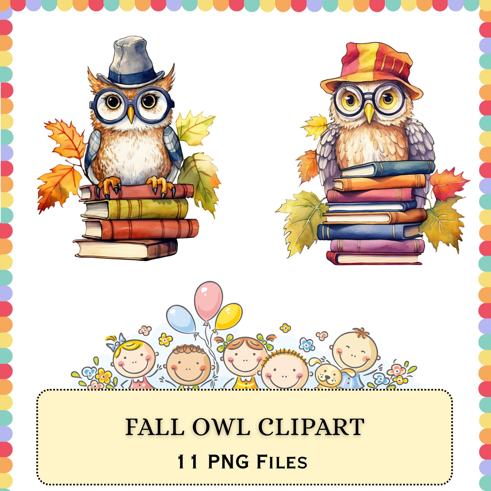 Fall Owl Clipart Bundle | Autumn School Illustration PNG Pack | Back To School Design Set
