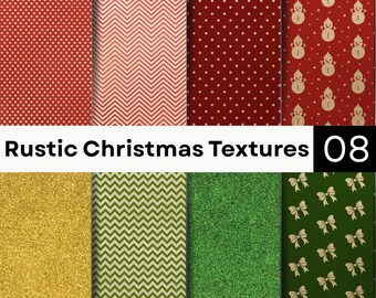 Rustic Christmas Seamless Patterns | Holiday Bow Snowman Textures | Festive Digital Backgrounds