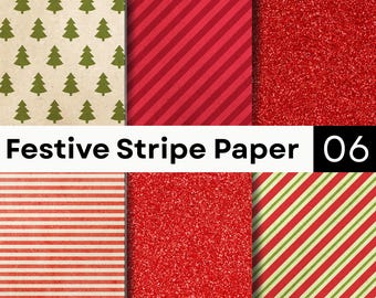 Christmas Stripe Seamless Patterns | Holiday Digital Paper | Tree Scrapbook Backgrounds