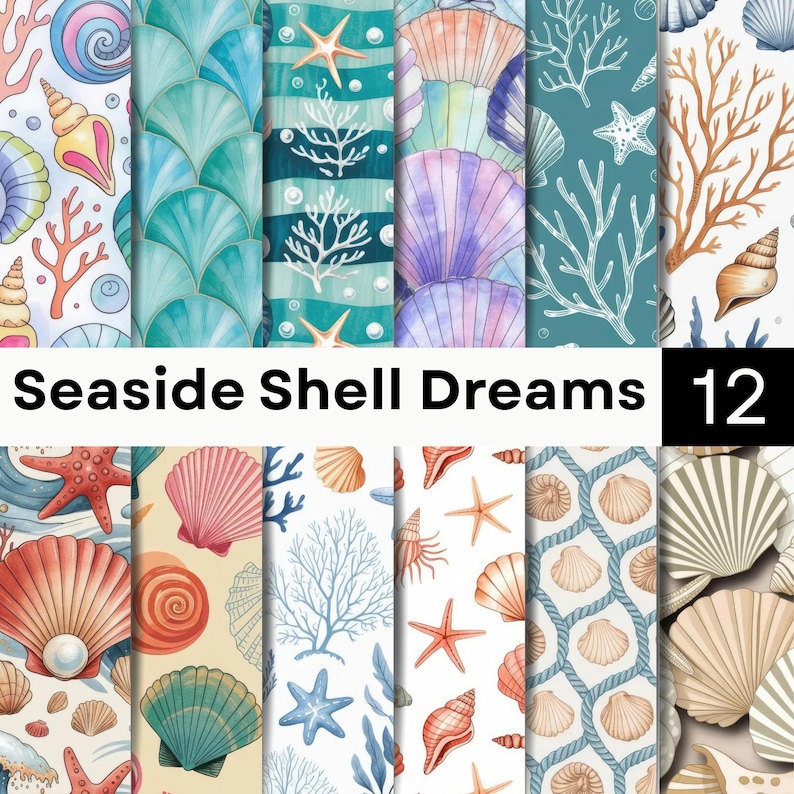 Seeshell Pattern Seashell Pattern Bundle | Coastal Ocean Seamless | Beach Digital Paper ...