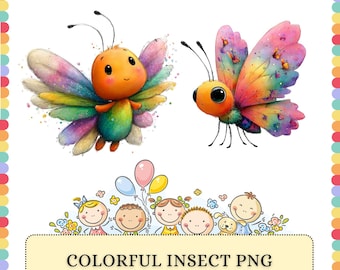 Watercolor Butterfly PNG Bundle | Colorful Rainbow Insect Nursery | Sublimation Clipart Graphics Design Pack