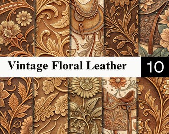 Vintage Floral Leather Pattern | Western Embossed Seamless | Rustic Digital Paper JPG