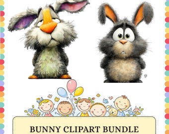 Bunny PNG Bundle | Cartoon Rabbit Easter Animal Characters | Sublimation Clipart Graphics Design Pack