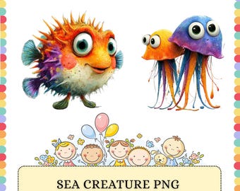 Ocean Animal PNG Bundle | Sea Creature Fish Crab Dolphin | Sublimation Clipart Graphics Design Pack