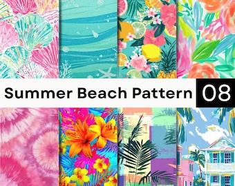 Sommer-Strandmuster-Set | Nahtloses tropisches Küstenmuster | Buntes digitales Papier (JPG)