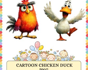 Funny Bird PNG Bundle | Cartoon Chicken Duck Farm Animals | Sublimation Clipart Graphics Design Pack