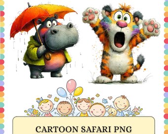 Wild Animal PNG Bundle | Cartoon Safari Jungle Creatures | Sublimation Clipart Graphics Design Pack