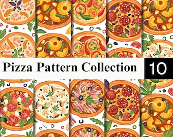 Pizza Pattern Bundle | Italian Food Slice Seamless | Toppings Digital Paper JPG
