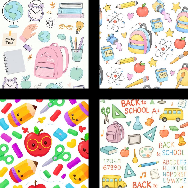Back to School Seamless Pattern | Alphabet Stationery Digital Paper ...
