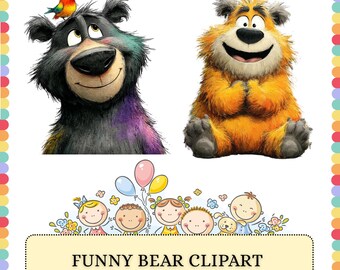 Funny Bear PNG Bundle | Cartoon Animal Humor Characters | Sublimation Clipart Graphics Design Pack