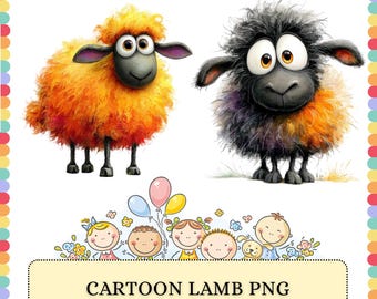 Sheep PNG Bundle | Cartoon Lamb Farm Nursery Animals | Sublimation Clipart Graphics Design Pack