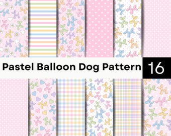 Balloon Dog Pattern Bundle | Pastel Heart Bow Seamless | Nursery Digital Paper