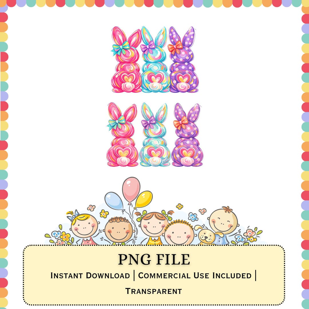 Easter Bunny Bow PNG Set | Pastel Rabbit Illustration Sublimation Shirt ...