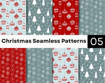 Christmas Seamless Patterns | Holiday Digital Paper | Ornament Snowflake Scrapbook Backgrounds