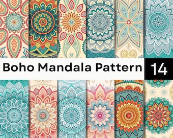 Mandala Muster bündeln | Nahtlose Blumenmandala Digitales Papier | Bunte Boho Hintergrund-Kollektion