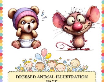 Animal PNG Bundle | Funny Dressed Cartoon Characters | Sublimation Clipart Graphics Design Pack