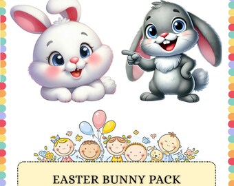 Easter Bunny PNG Bundle | Rabbit Cartoon Egg Basket | Sublimation Clipart Graphics Design Pack