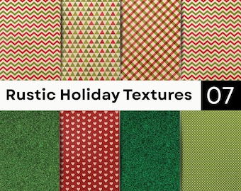 Rustic Christmas Seamless Patterns | Holiday Digital Textures | Plaid Chevron Scrapbook Backgrounds