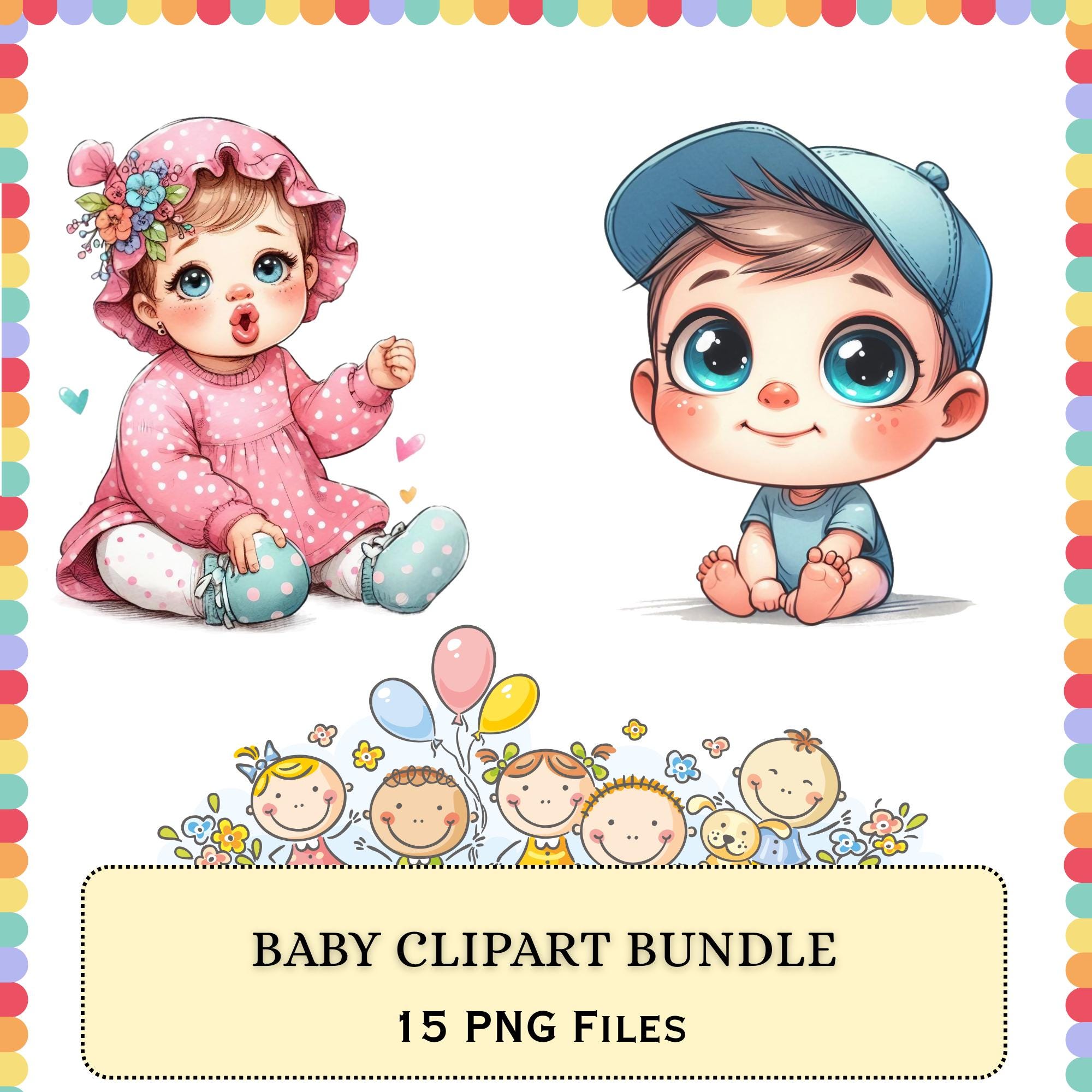 Baby Clipart PNG Bundle | Cartoon Infant Pack | Nursery Kids ...