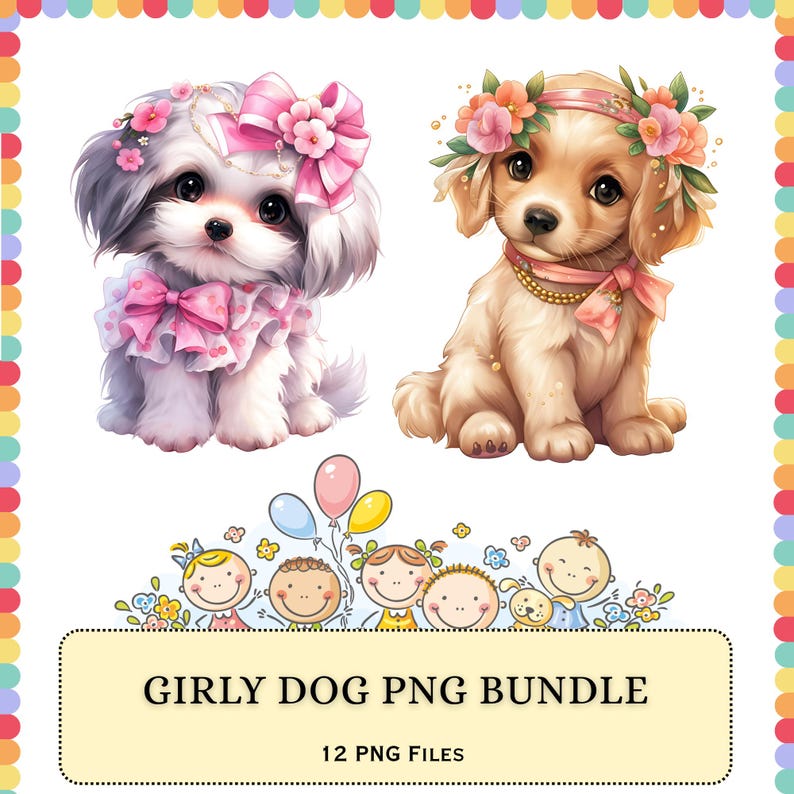 Dog PNG Bundle | Puppy Floral Bow Girly Pet | Sublimation Clipart ...