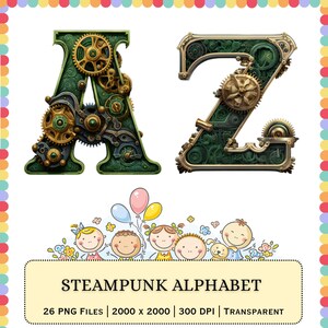 Steampunk-Alphabet-PNG-Set | Mechanische Buchstaben von A bis Z | Industrielle Typografie zum Download