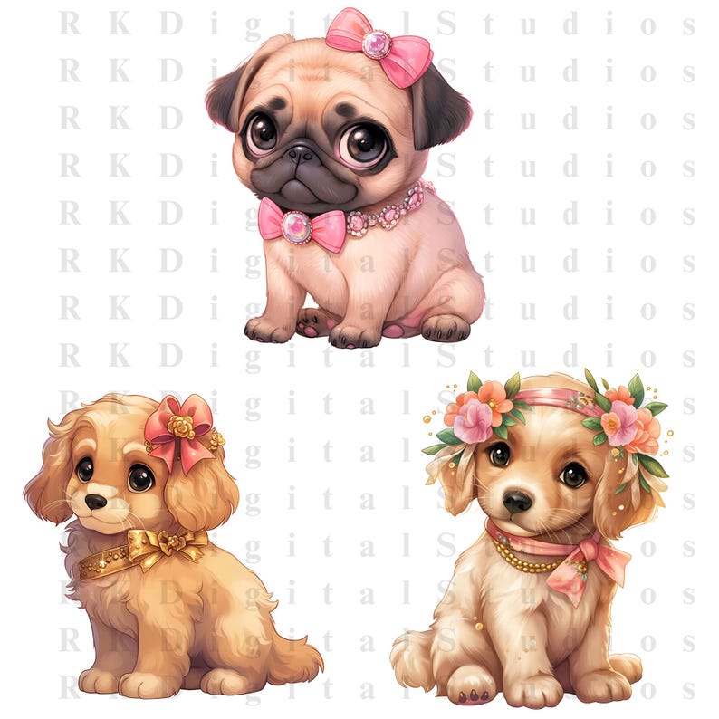 Dog PNG Bundle | Puppy Floral Bow Girly Pet | Sublimation Clipart ...