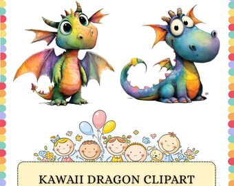Kawaii Dragon PNG Bundle | Chubby Baby Cartoon Characters | Sublimation Clipart Graphics Design Pack