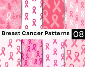 Breast Cancer Patterns | Pink Ribbon Awareness Digital Paper | Support Seamless PNG Bundle