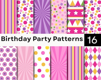 Geburtstagsparty-Muster | Digitales Papier mit Luftballons und Sternen | Nahtloses Paket für farbenfrohe Feierlichkeiten