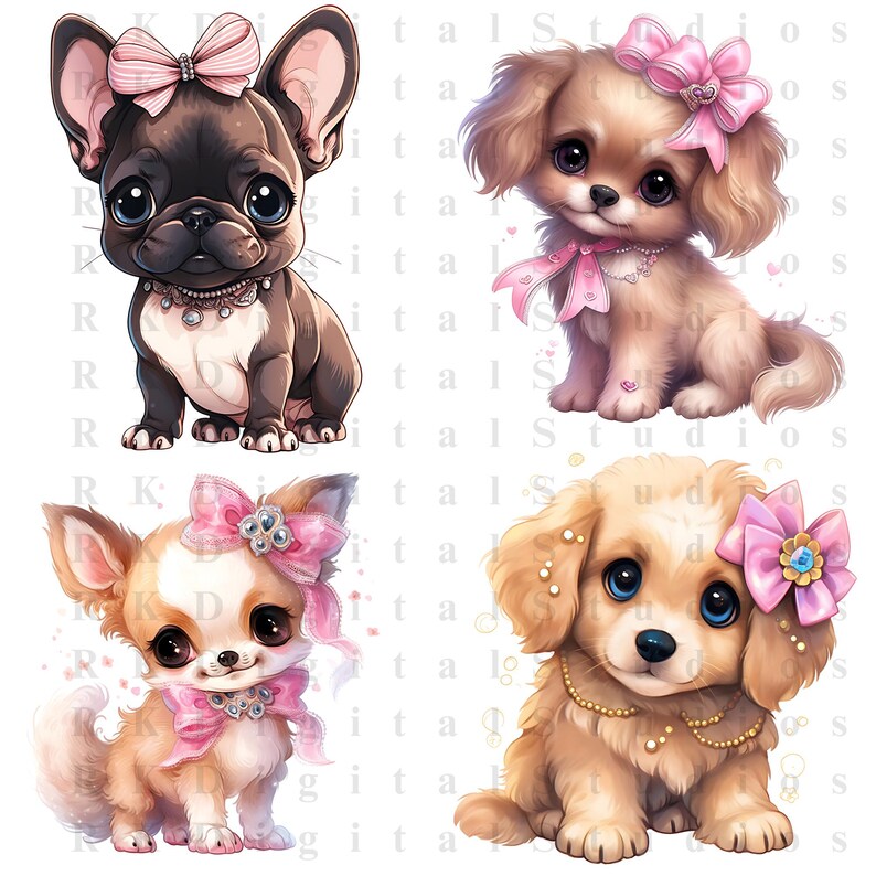 Dog PNG Bundle | Puppy Floral Bow Girly Pet | Sublimation Clipart ...
